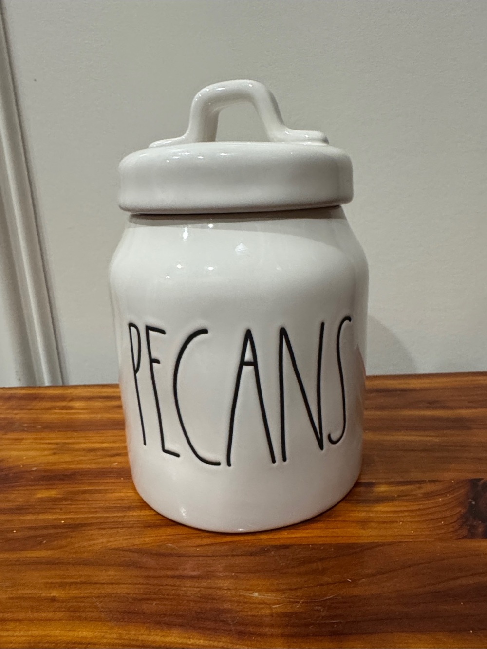 White Ceramic 'PECANS' Storage Canister - Hand-Lettered Pantry Jar